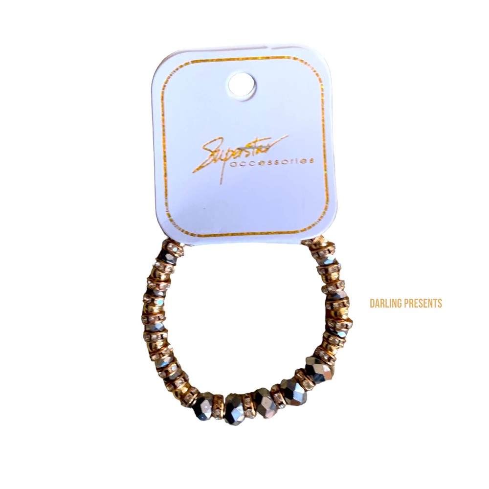 Superstar Beaded Crystal Stretch Bracelet Unisex Color Gold Size OS